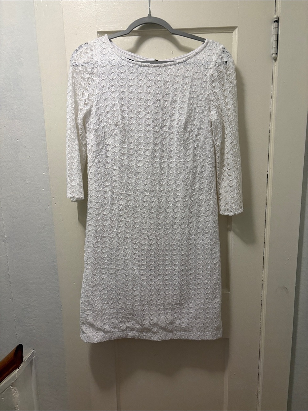 Nine West White Lace Long-Sleeve Shift Dress